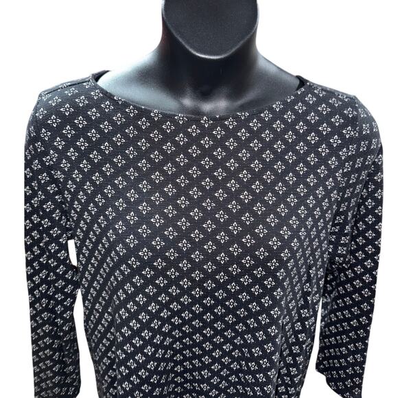 J.Jill Black Pima Cotton Boat Neck Long Sleeve Top Pull Over Printed Normcore LG - Picture 2 of 6